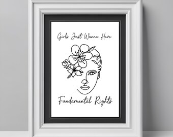 Feminist Art Print: Girls' Rights Minimalist Line Art (Digital Download)