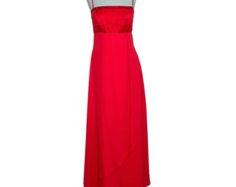Vestido largo vintage Alfred Angelo de satén rojo con corpiño de cuentas (talla pequeña)