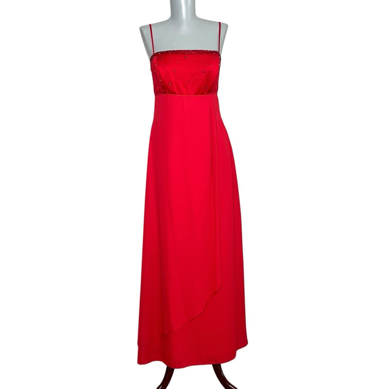 Vintage Alfred Angelo Red Satin Maxi Dress, Beaded Bodice (Size Small)