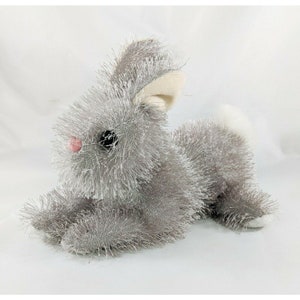 Vintage Gray String Thread Rabbit Bunny Stuffed Animal Plush Fluffy Tail 10&quot;
