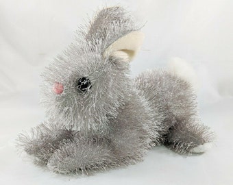 ヴィンテージ ウサギのぬいぐるみ グレー 短い耳 ピンクのフロック加工