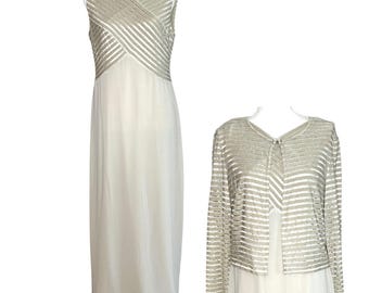 Vintage Y2K Patra Formal Dress with Jacket, Champagne Beige M/L