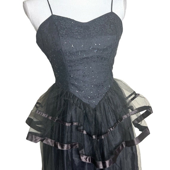 Vintage 60s Black Spaghetti Strap Ruffle Tulle Ma… - image 2