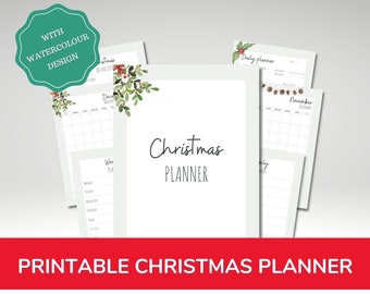 Christmas Planner Printable | Digital Christmas Binder Planner | Christmas Organizer | Watercolor Christmas Planner | Christmas To Do List