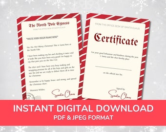 Instant Download Father Christmas Letter Nice List Certificate Printable Christmas Letter Official Santa Letter | Greeting Letter From Santa