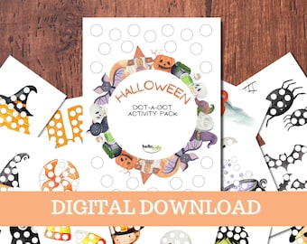 Halloween Dot-A-Dot Activity Pack Digital Download - Halloween Early Learning Worksheets - Printable - Montessori Halloween Activity