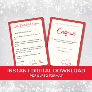 Descarga instantánea Carta imprimible de Santa Claus Lista agradable Nochebuena Correo del Polo Norte Elfo Carta digital imprimible de Santa Imprimible