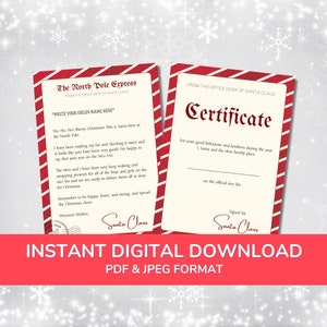 Descarga instantánea Carta de Papá Noel Certificado de lista agradable Carta de Navidad imprimible Carta oficial de Santa / Carta de felicitación de Santa