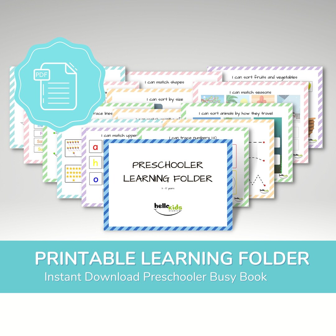 Digital Download Preschooler Learning Folder Printable Activities for