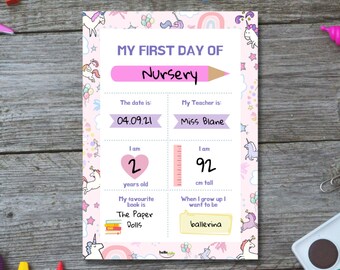 My First Day Unicorn Wipe Clean Keepsake Mat Digital Download | First Day of School | Back to School | Back to School Photo Prop