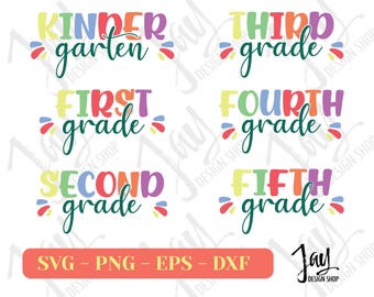Grade Level Teacher SVG Bundle, Kindergarten Through Fifth Grade SVG, Back to School Cut File, Cricut PNG