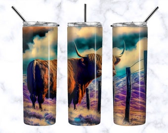 Highland Cow Tumbler PNG - 20oz Skinny Western Designs - Digital Download ONLY - Montana Sublimation PNG