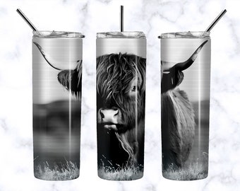 Highland Cow Tumbler PNG - 20oz Skinny Western Designs - Digital Download ONLY - Montana Sublimation PNG