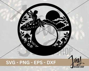 Fairy on Mushroom Moon SVG DXF | Whimsical Fairy Silhouette Cut File | CNC Plasma Laser Waterjet | Metal Wall Art | Digital Download