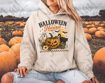 PNG de récolte d'Halloween, sublimation vintage d'Halloween, motif rétro citrouille fantôme pour t-shirt, téléchargement numérique graphique d'automne