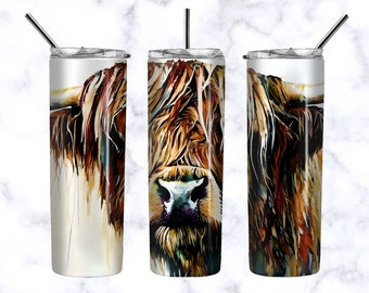 Highland Cow Tumbler PNG - 20oz Skinny Western Designs - Digital Download ONLY - Montana Sublimation PNG