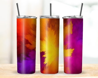 Tie Dye Tumbler Wrap PNG - Vibrant Fall Color Tie Dye Design for 20oz Skinny Tumbler Sublimation - Hippie Digital Tumbler Design
