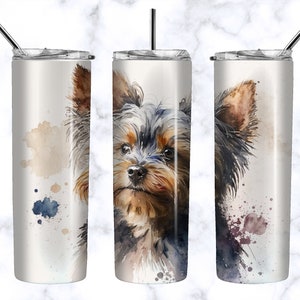 Watercolor Yorkshire Terrier Tumbler PNG Sublimation Design for 20 oz Skinny Tumbler, Yorkie Mom Tumbler Designs