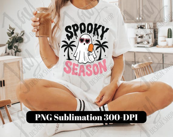 Spooky Season PNG, Cute Halloween Cut File, Summerween Ghost SVG, Retro Ghost Popsicle Sublimation Design