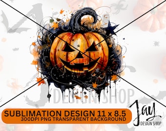 Halloween Sublimation Design Jack-O-Lantern PNG - Watercolor Pumpkin Digital Design Halloween PNG