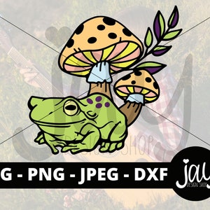 Frog Mushroom SVG - Cottagecore Digital Download - Retro PNG