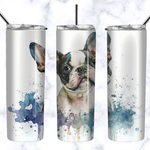 Aquarelle Boston Terrier Tumbler PNG pour les amoureux des chiens et les propriétaires de chiens, Boston Terrier Watercolor Sublimation Design