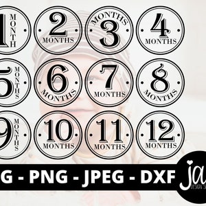 1 bis 12 Monate Meilenstein - Baby Monate SVG - Digital Download
