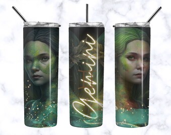 Gemini Tumbler PNG - Celestial Gemini Zodiac Design - Zodiac Tumbler Sublimation Designs - Twin Sign Alcohol Ink PNG