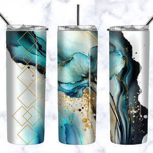 Alcohol Ink Tumbler Wrap Design, Gold Glitter Black Alcohol Ink Tumbler Design, Flower Digital Download