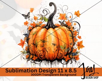 Pumpkin PNG Fall Sublimation Design - Fall TShirt Sublimation Digital Download - Watercolor Fall Pumpkin Design