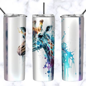 Watercolor Giraffe Tumbler PNG - Giraffe 20 oz Skinny Tumbler Sublimation Design - Giraffe Lovers Digital Download