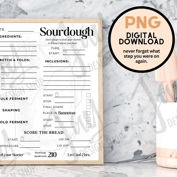 Sourdough Checklist Digital Download - Sourdough PNG Checklist Printable - Sourdough Sublimation