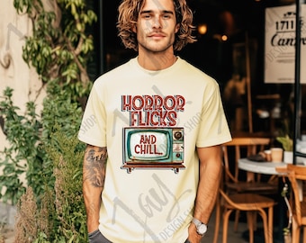 Horror Flicks and Chill PNG Sublimation Design Halloween Digital Download Horror Movie and Chill PNG Design