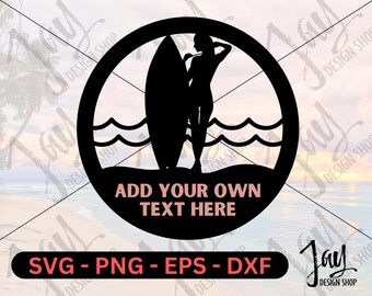 Surfer Girl Metal Sign DXF | Surfboard CNC Plasma Cut File | Coastal Summer Wall Art | Laser Cut SVG Download