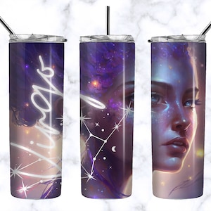 Celestial Zodiac Tumbler Glitter 20oz Skinny Tumbler Sublimation PNG  Digital Download PNG Virgo Maiden Astrological Sign