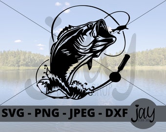 Bass Fish SVG - Fishing Cut Files - Fisherman Digital Downloads - Gifts for him