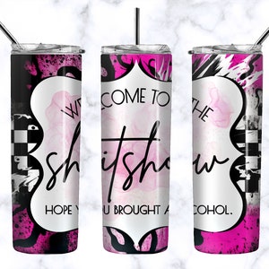 Mom Tumbler Wrap PNG Design - Welcome to the Shit Show Sublimation - Checkered Punk Tumbler PNG image 1