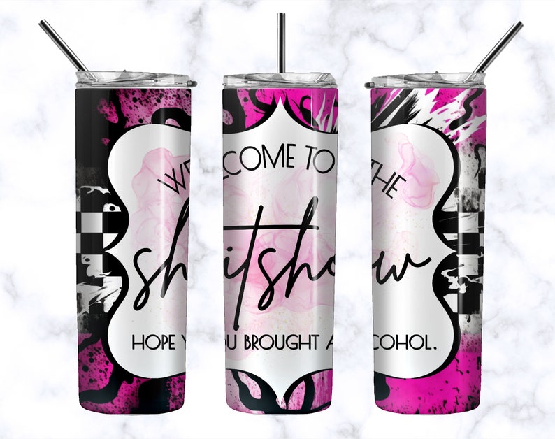 Mom Tumbler Wrap PNG Design - Welcome to the Shit Show Sublimation - Checkered Punk Tumbler PNG image 1