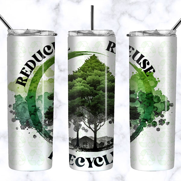 Alcohol Ink Reduce Reuse Recycle Tumbler Wrap PNG - Earth Day Tumbler Sublimation Design