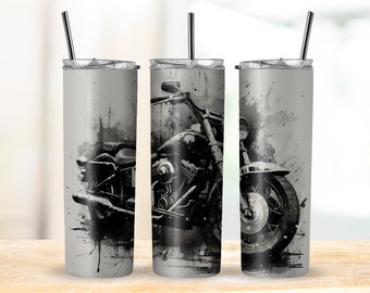 Motorcycle Tumbler Wrap PNG Grunge Biker Tumbler Digital Download 20oz Skinny Sublimation Design