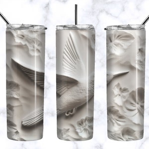 3D White Humming Bird, Mothers Day Tumbler PNG , Gifts for her - Clay Sublimation Design