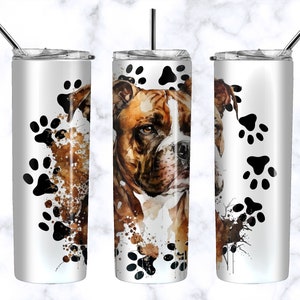 Watercolor Boxer Dog Tumbler Wrap PNG Design, 20 oz Skinny Tumbler Boxer Sublimation PNG, Dog Lover Digital Design