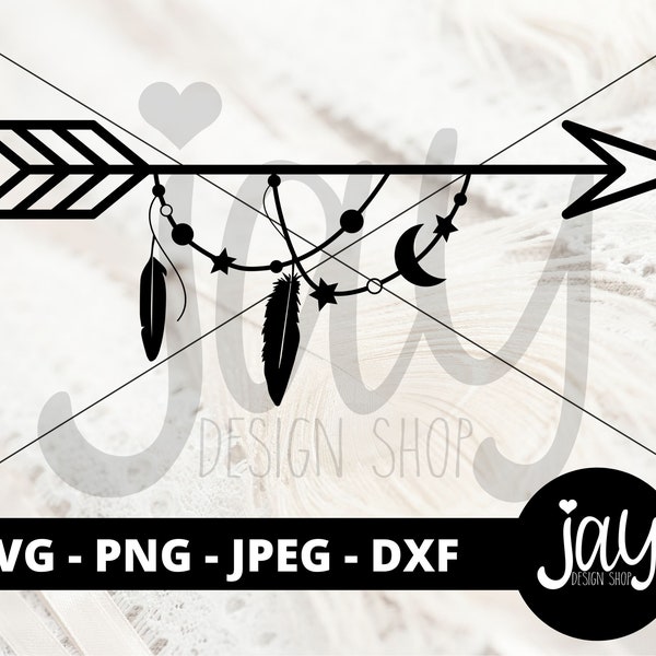 Boho Arrow SVG - Feather Cut Files - Hippi SVG - Digital Download - Dream Catcher - Moon SVG