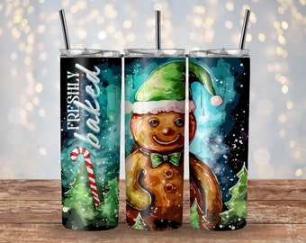 Gingerbread Man Tumbler Sublimation Holiday Tumbler Wrap PNG 20oz Skinny Tumbler Design Freshly Baked Gingerbread Man Design Christmas PNG