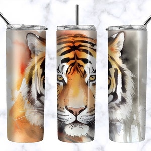 Watercolor Tiger Tumbler PNG - Tiger Portrait Watercolor Digital Design for Sublimation