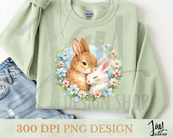 Easter Bunny PNG sublimation design | Floral Digital Design | Cute Spring PNG download