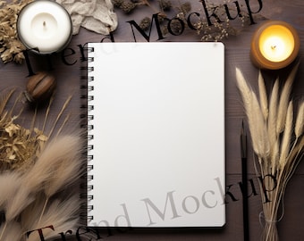 Boho Spiral Notebook Mockup: Minimalist Journal Template (Digital Download)