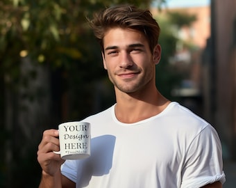White Mug Mockup Man Holding