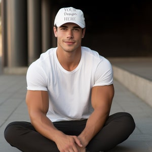 White Baseball Hat Mockup: Modern Trucker, Dad Hat (Digital Download)