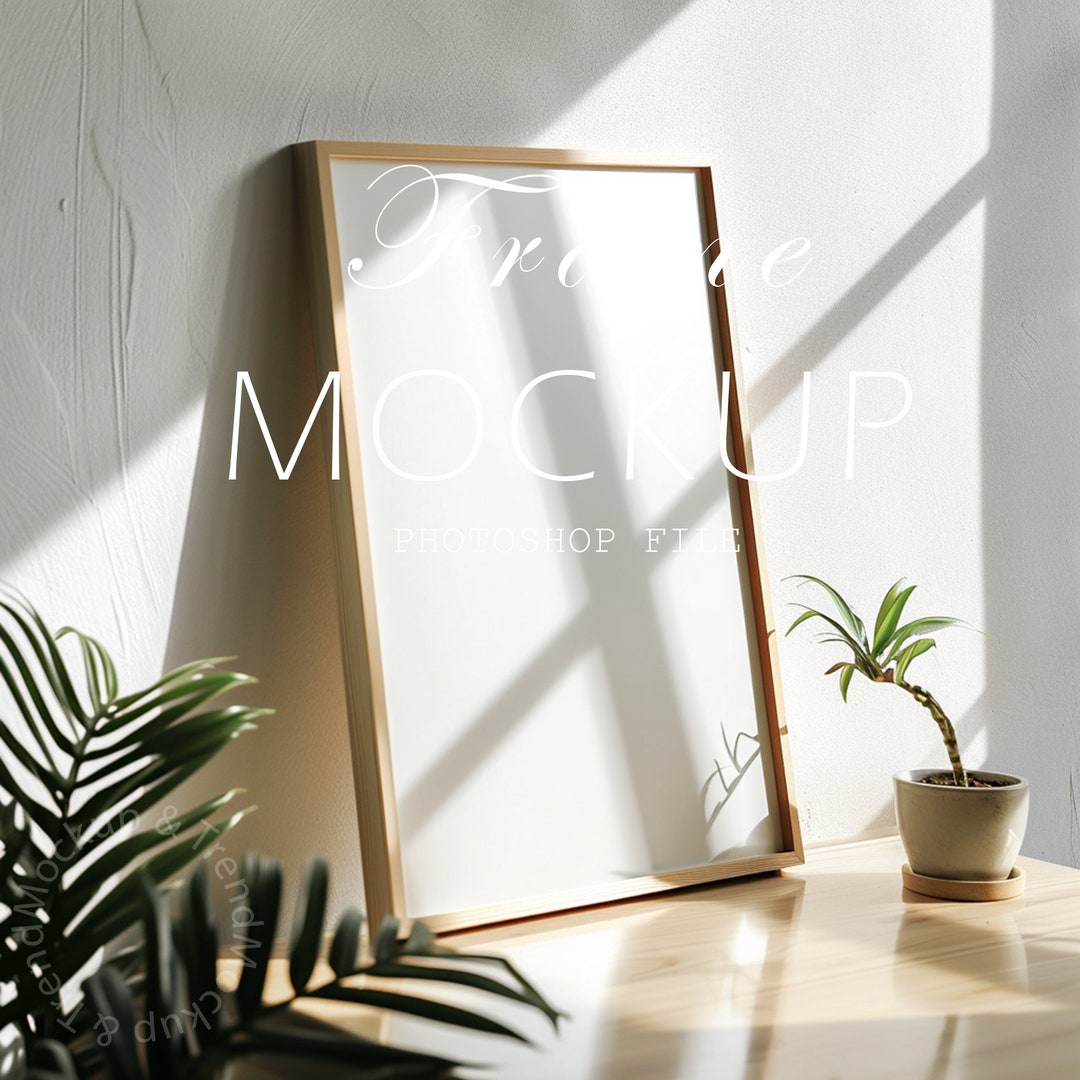 Vertical Wooden Frame Mockup, Glass Reflection Frame, Leaning A1 Frame ...